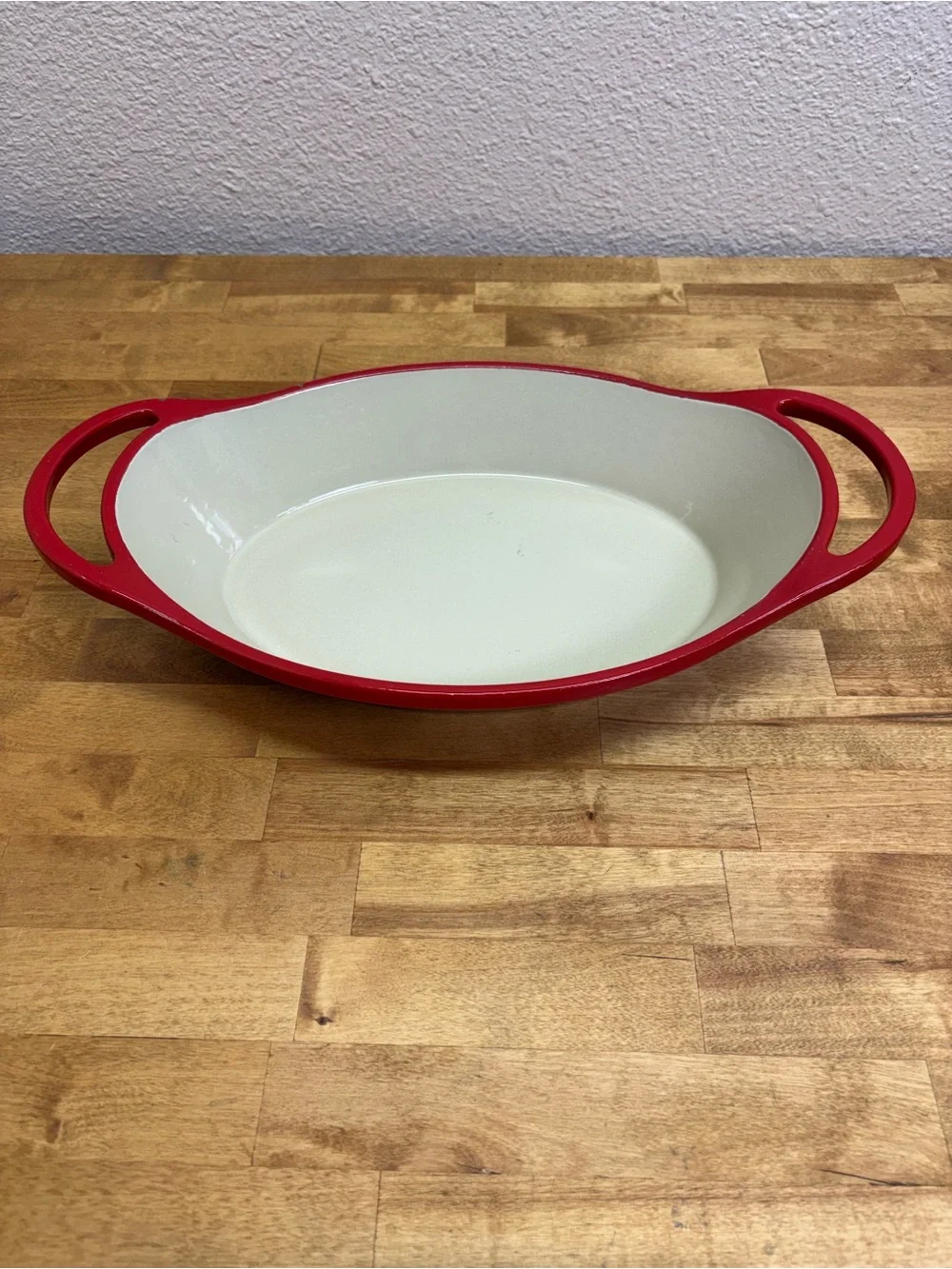 Red Oval Enamel Serving and Baking Dish with Handles